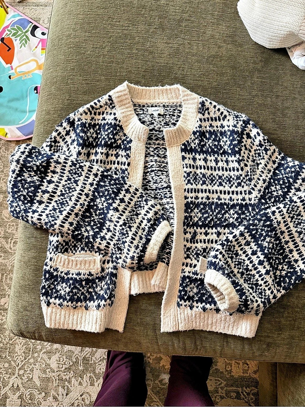 Aerie Geometric Knit Cardigan Blue & Cream Size XS